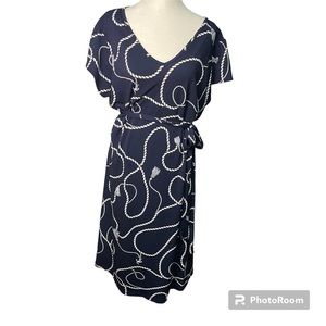 Nina Leonard Womens Navy Blue & White Rope Print Short Sleeve Dress Size, XL